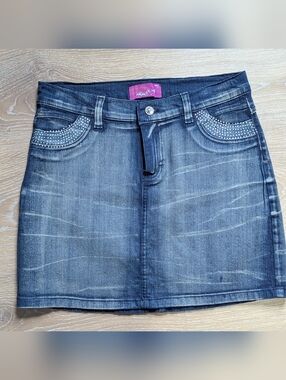Y2K Vintage‎ Women's Blue Denim Mini Skirt Rhinestone Festival Street Wear